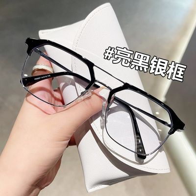 New anti-blue light glasses men's Pu Shuai plain glasses slag men's double beam glasses frame with myopia degree glasses wholesale_img_2