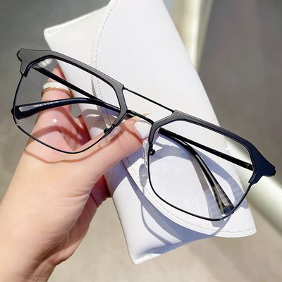 New anti-blue light glasses men's Pu Shuai plain glasses slag men's double beam glasses frame with myopia degree glasses wholesale_img_1