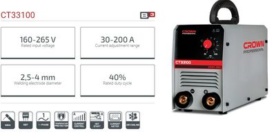 CROWN Professional Inverter DC MMA Welding Machine, 160-265V, 30-200A, 2.5-4mm; CT33100_img_7