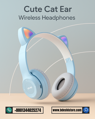 P47 Cute Cat Ear Bluetooth Headphones - Wireless HiFi Stereo Headset with MP3 Player, TF Card & Mic for Android iOS
