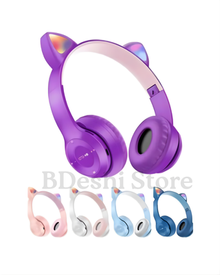 P47 Cute Cat Ear Bluetooth Headphones - Wireless HiFi Stereo Headset with MP3 Player, TF Card & Mic for Android iOS_img_1