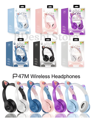 P47 Cute Cat Ear Bluetooth Headphones - Wireless HiFi Stereo Headset with MP3 Player, TF Card & Mic for Android iOS_img_2