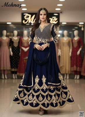 সেমি-স্টিচড জর্জেট ফ্লোর টাচ আনারকলি – রাজকীয় এমব্রয়ডারি পার্টি ড্রেস_img_2