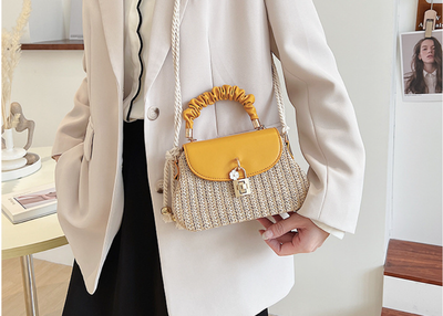 Straw Handbag, Korean Style Lock Small Square Bag_img_2