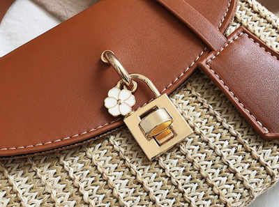 Straw Handbag, Korean Style Lock Small Square Bag_img_3