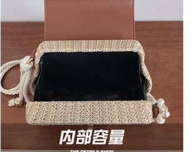 Straw Handbag, Korean Style Lock Small Square Bag_img_4