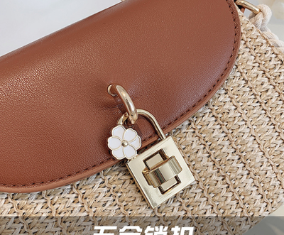 Straw Handbag, Korean Style Lock Small Square Bag_img_6