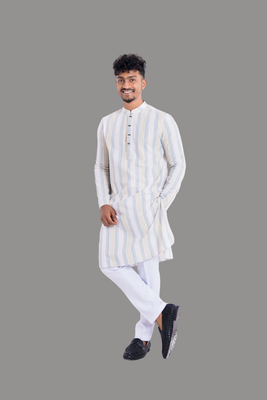Men's Classic Striped Semi-Cotton Khadi Panjabi (PJB-005)_img_1