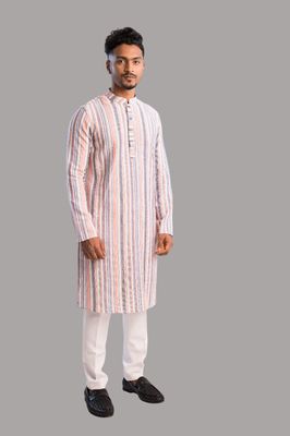 Men's Classic Striped Semi-Khadi Cotton Panjabi (PJB-003)_img_1