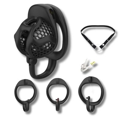 25 Male Chastity Set with Hook Honeycomb Texture 3 Size Cock Rings Adjustable Belt Breathable Chastity Cage for Men Sex Toys 18+_img_3