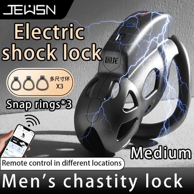 Electric Shock Remote Control Chastity Lock with Penis Cage 3 Adjustable Rings Abstinence Training Adult Sex Toy 10 Modes_img_1