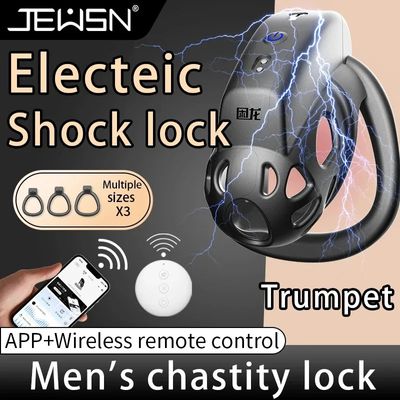 Electric Shock Remote Control Chastity Lock with Penis Cage 3 Adjustable Rings Abstinence Training Adult Sex Toy 10 Modes_img_4