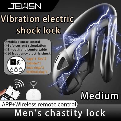 Electric Shock Remote Control Chastity Lock with Penis Cage 3 Adjustable Rings Abstinence Training Adult Sex Toy 10 Modes_img_5