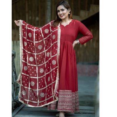 Jarget Febric Traditional red and gold Secuence Anarkoli_img_2