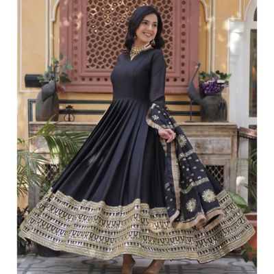Jarget Febric Traditional black and gold Secuence Anarkoli_img_0