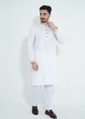 FlexTone Premium Quality Embroidery Panjabi/ Color>White_img_0