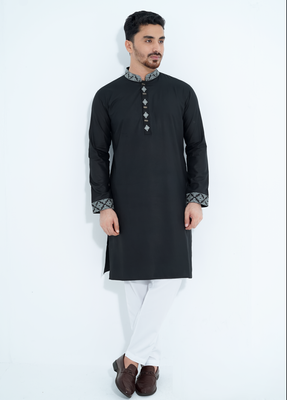 FlexTone Premium Quality Embroidery Panjabi/ Color>Black_img_1