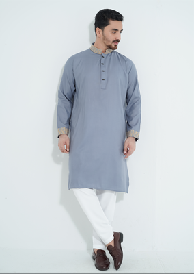 FlexTone Premium Quality Embroidery Panjabi/ Color>Ash_img_0