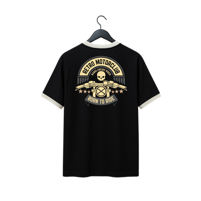 VE Gear “RETRO MOTORCLUB” Black and White Oversized Drop Shoulder T-shirt