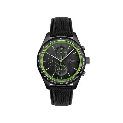 Lacoste Apext 2011296 Men’s 44 mm Racing-Inspired Chronograph – Black & Green Leather_img_0