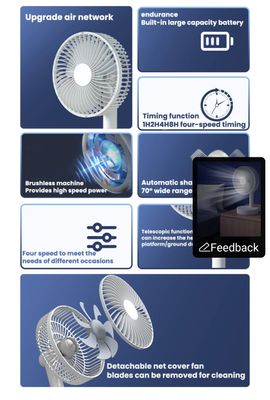Rechargeable Fan F32B Desktop Fan Table Fan – 6 inch, 6 Blade, 1800Mah, 4 Wind Gear, low noise, 90 Degree Rotatable, USB Rechargeable, Compact Mini Fan Small Fan_img_4