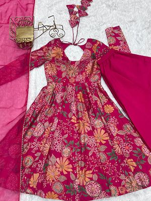 Summer Collection Kediya style Kurti, Plazzo and Dupatta set, rani Golapi_img_5