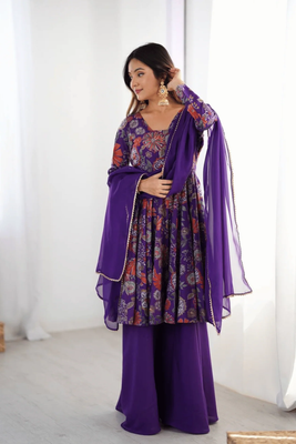 Summer Collection Kediya style Kurti, Plazzo and Dupatta set. purple colour_img_3
