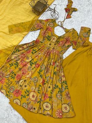 Summer Collection Kediya style Kurti, Plazzo and Dupatta set. yellow colour_img_3