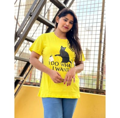 DTF Printed ladies T shirt | Half Sleeve Plain | Regular Fit Ladies T Shirt for Women & Girls_img_0