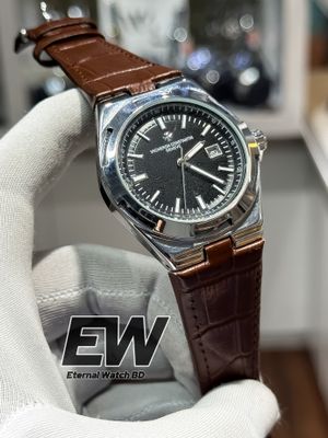 VACHERON CONSTANTIN QUARTZ BROWN BELT BLACK DIAL SILVER CASE_img_0