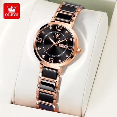 OLEVS 5005L Ladies Chain Watch- Black Dial- Rose Golden Bezel- Black+Rose Golden Chain- TF Code OL946CF_img_4