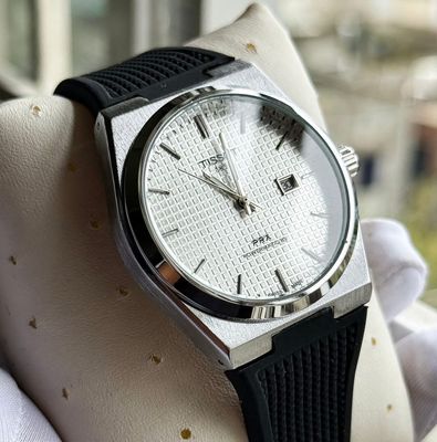 Tissot None Chronograph PRX White Dial Black Belt_img_0