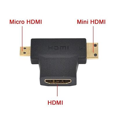3 in 1 HDMI Rotor- 3 in 1 T Shape HDMI Female to Mini & Micro HDMI Male 90 Degree Multi Adapter Converter-Hdmi Female to Mini & Micro_img_1