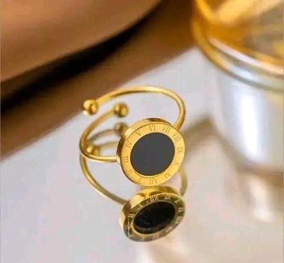 RAKOL Stainless Steel Roman Numeral Black Shell Opening RingsFREE SIZE6 Month Colour Guarantee_img_1