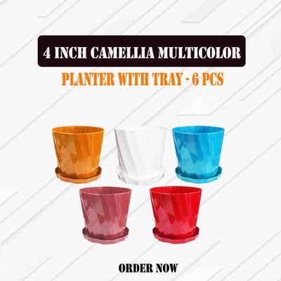 4 Inch Camellia Planter With Tray multicolor - 6Pcs_img_0