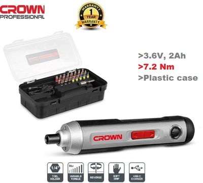 Crown 3.6v, 2Ah Cordless Screwdrivers with 25pcs Bits Set, Model: CT22033_img_0