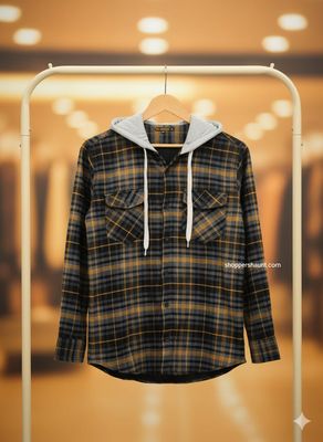 Flanel Check Hooded shirt for winter. (Unisex) 250 GSM_img_0