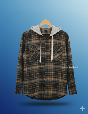 Flanel Check Hooded shirt for winter. (Unisex) 250 GSM_img_1
