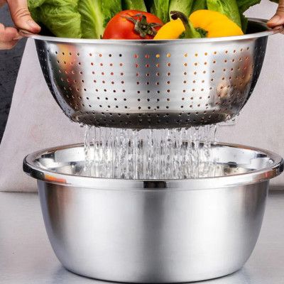 3-in-1 Stainless Steel Vegetable Cutter with Drain Basket Easy Food Prep for Southeast Asian Buyers Grater Basin for Fruits Vegetables_img_9