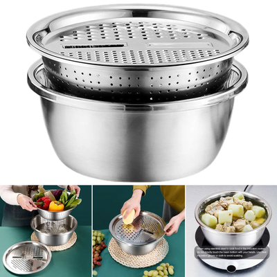 3-in-1 Stainless Steel Vegetable Cutter with Drain Basket Easy Food Prep for Southeast Asian Buyers Grater Basin for Fruits Vegetables_img_2