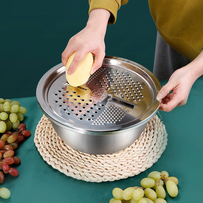 3-in-1 Stainless Steel Vegetable Cutter with Drain Basket Easy Food Prep for Southeast Asian Buyers Grater Basin for Fruits Vegetables_img_3