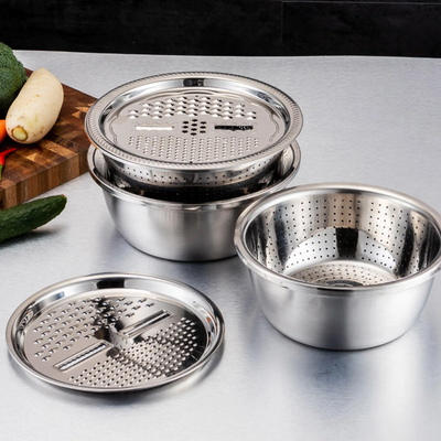 3-in-1 Stainless Steel Vegetable Cutter with Drain Basket Easy Food Prep for Southeast Asian Buyers Grater Basin for Fruits Vegetables_img_7