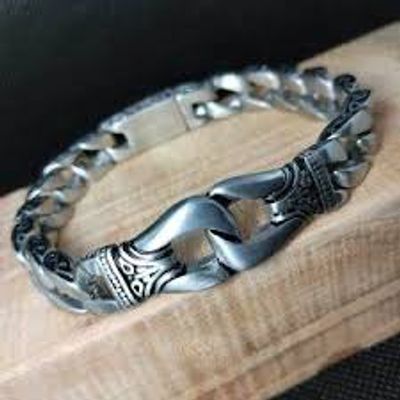 Men's Stainless Steel Polished Silver Heavy Huge Curb Link Chain Bracelet_img_2