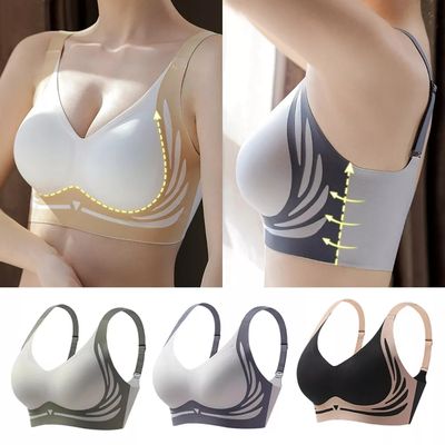 Lifting Anti-Sagging Wireless Push-up Bra V-Neck Underwear Four Rows Of Buckle BraBreathable Adjustable Non-Marking Comfortable_img_1