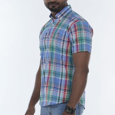Men’s Slim Fit Half Sleeve Cotton Shirt – Lightweight 105 GSM, Checked Pattern_img_2