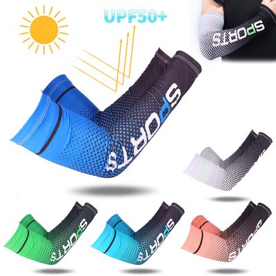 2pcs Men Sun UV Protection Ice Silk Long Sleeve Cover Arm Sleeves Sunscreen Arm Outdoor Cool Sports Cycling Hand Protector_img_1