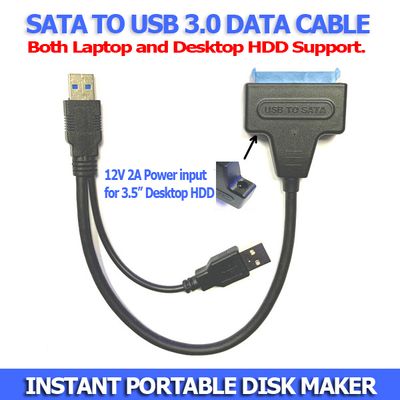 Sata to USB Data Cable USB 3.0 - Supports both Desktop and Laptop HDD 2.5 and 3.5 inch with extra 12v power port_img_0