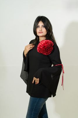 Stylish Black Top with Red Flower Detail 🌹_img_1