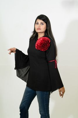 Stylish Black Top with Red Flower Detail 🌹_img_2