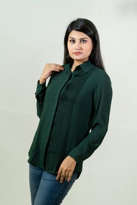Elegant Green Pleated Shirt_img_1